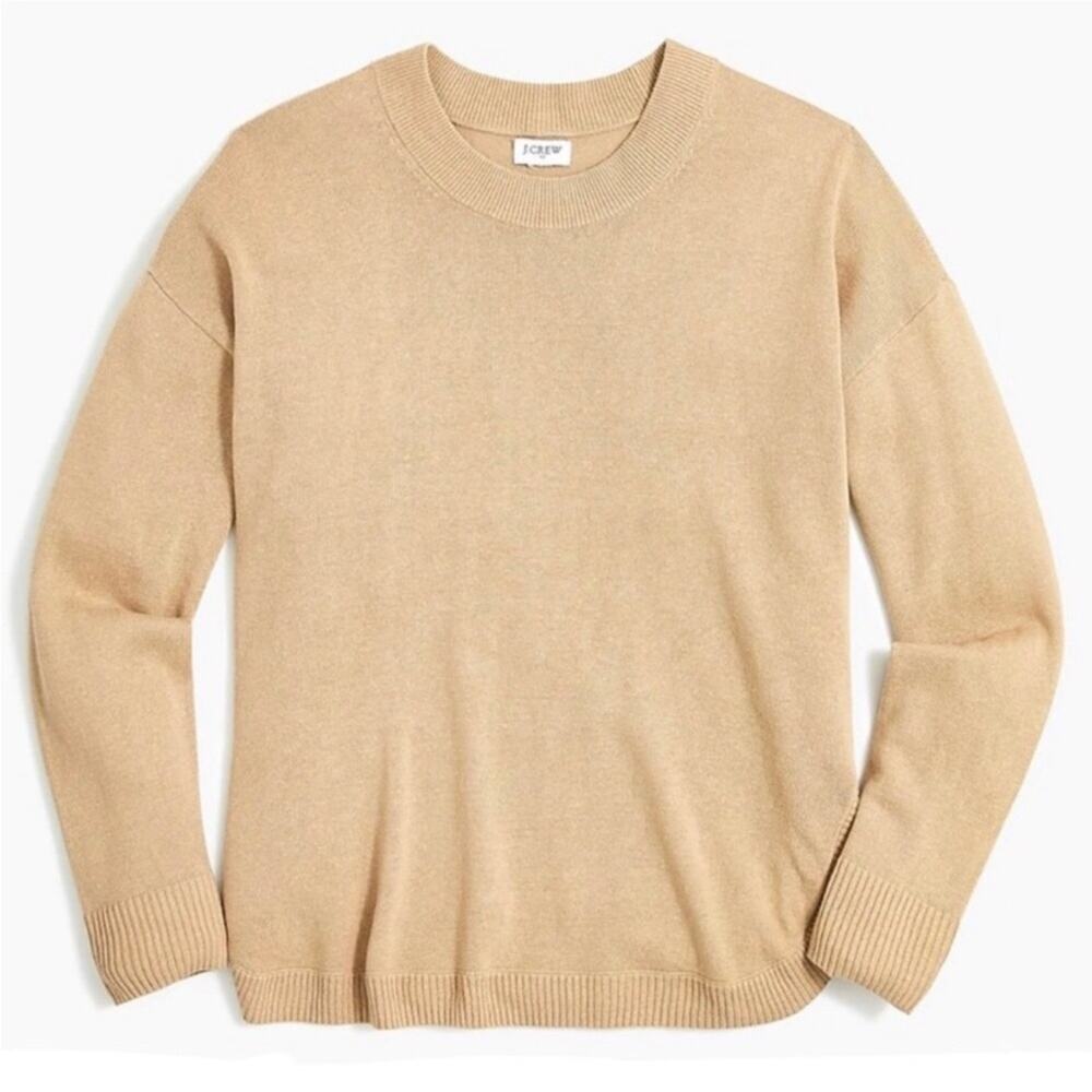 J Crew NWOT Tan Linen Blend Curved Hem Crew Beck Sweater Style BH042โ Size Small